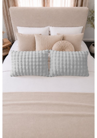 Bubble Kürklü Peluş 2'li Yastık Kılıfı 50x70 Cm Tavşan Tüyü Yumuşak Supersoft Dekoratif Gri