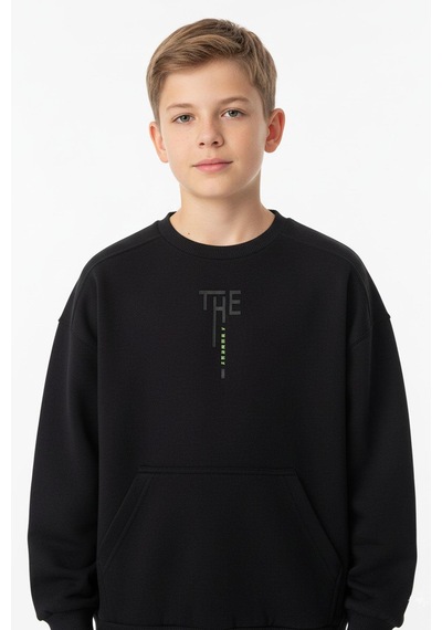 Kanguru Cepli Bisiklet Yaka Erkek Çocuk Sweatshirt-90904 Siyah