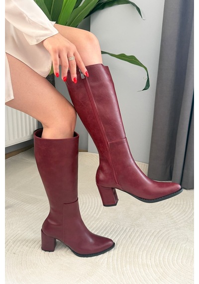 Preshley Kadın Monika Bordo 7cm Topuklu Fermuarlı Çizme