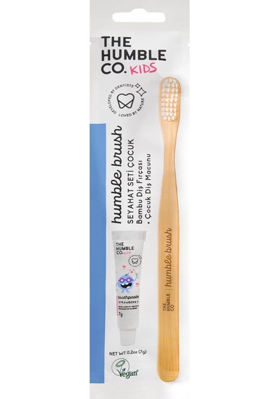 - Humble Brush Travel Kit - Mini Seyahat Seti Çocuklar İçin Çocuk Diş Fırçası Ve 7 Gr Diş Macunu Açık Ahşap