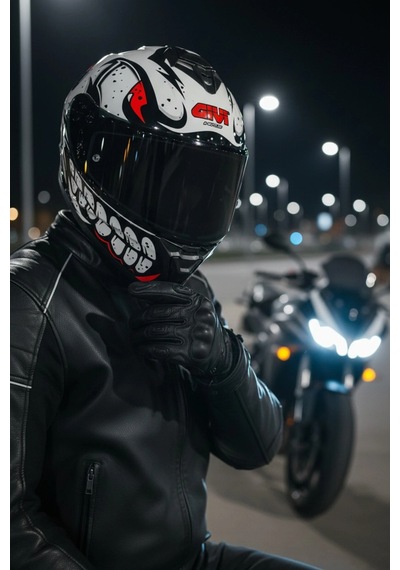 Gıvı 50.x Bones Beyaz / 1 Renkli 1 Şeffaf Vizörlü Motosiklet Kask Siyah Vizör + Şeffaf