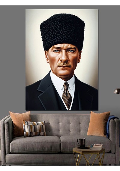 Siyah Arkaplan Atatürk Portresi Dekoratif Kanvas - Mdf Ahşap Tablo