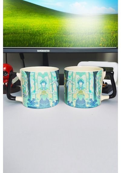 Venti Genshin İmpact Baskılı Seramik Lüks Kupa 1 Adet Özel Siyah Kulp Dalga Kulp V3d Çok Renkli