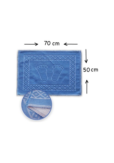 Soffy Mavi & Mavi 2 Adet 50x70 Cm Banyo Paspası %100 Doğal Pamuk Ayak Paspası Ayak Havlusu Mavi