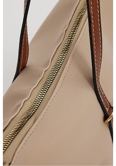 Lovelystore Çift Saplı Paraşüt Kumaş Büyük Boy Shopper Çanta Üniversite Ofis Anne Bebek Omuz Çantası 47x30x15 Krem