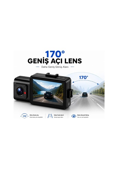Tr 4k 3 Kameralı Araç İçi Kamera, Ön İç Arka Dash Cam, 4k Ultra Hd Ön Kamera, 1080p İç Ve Arka Kamera, Gps Des