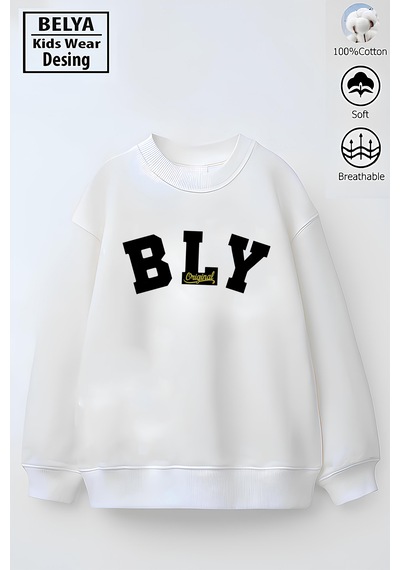 Belyakidswear Tasarım Erkek Çocuk Model Tam Kalıp Oversize 3 İplik Pamuğa Pamuk Kumaş Beyaz