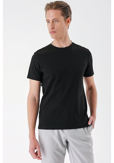 Efor Slim Fit Bisiklet Yaka Sıva Dokuma Pamuklu Siyah Tişört Ts 882 Siyah