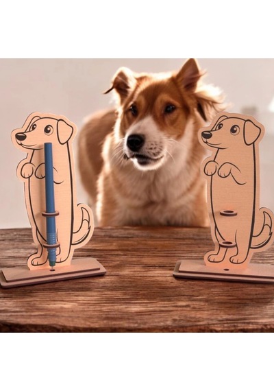 Boyanabilir Ahşap Köpek Kalemlik - 3mm Mdf Lazer Kesim Hobi Seti 10 Adet