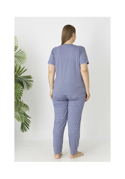 Estiva Kadın Puantiye Alt Desenli Kısa Kollu Soft Battal Pijama Takımı LİLA
