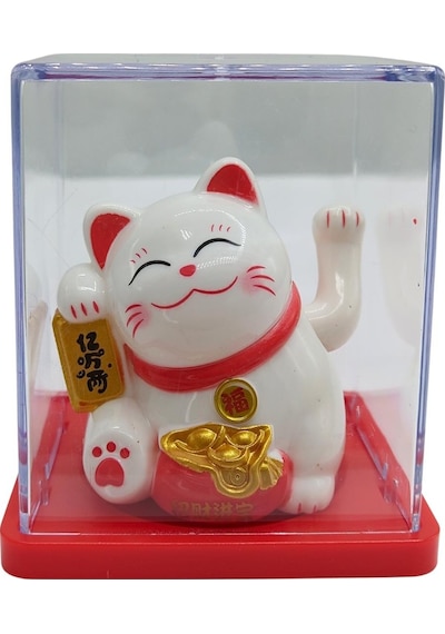 Maneki Neko El Sallayan Mini Şans Kedisi Beyaz Solar Güneş Enerjili 5x5cm Y5byz05
