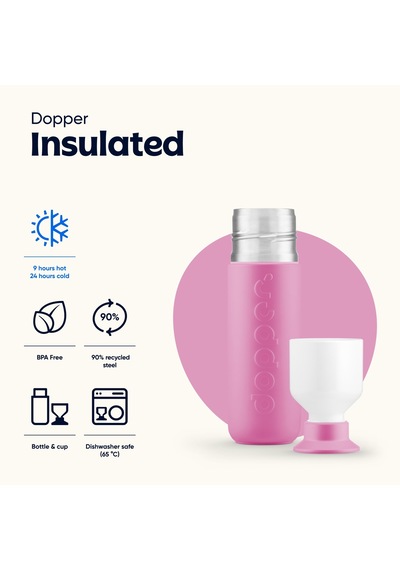 Dopper Insulated Yalıtımlı Termos Şişe 350 Ml - Pelikan Pembesi Koyu Pembe / Beyaz