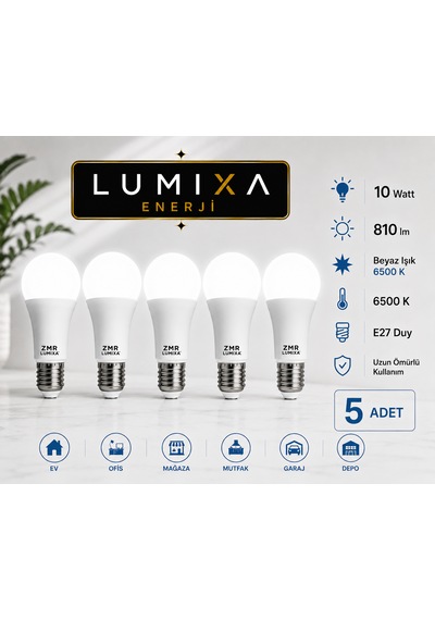 10 Watt 810 Lm Beyaz Renk Ampul 5 Adet