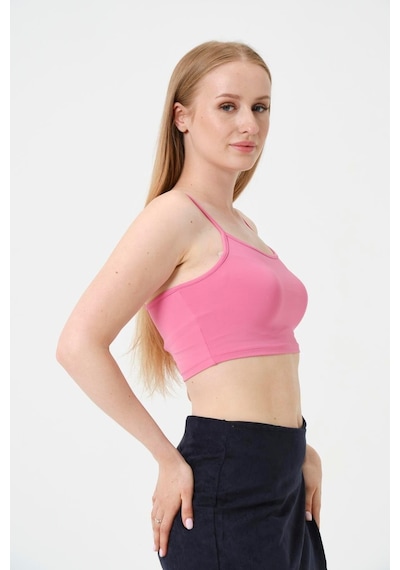Kadın Kısa Crop Askılı Krop Pembe