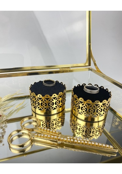 Elm Cam Kutu Söz Nişan Tepsisi Bronz Bronz
