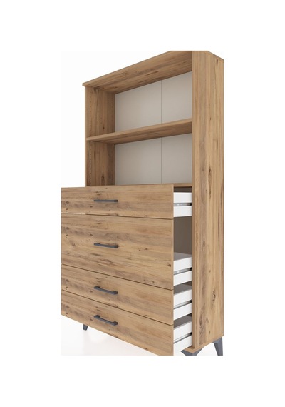 Arges Dolap 2 Raflı 4 Çekmeceli 88x30x163 Çam-çam Çam