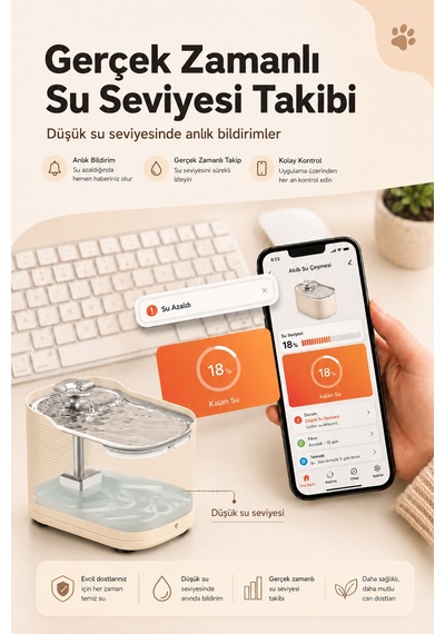 Pwf 3150 Petmate Flowsense Pro - Wi-fi Ve Sensörlü Akıllı Otomatik Kedi Köpek Su Çeşmesi 2,5 L Paslanmaz Çelik - Bpa İçermez - Krem