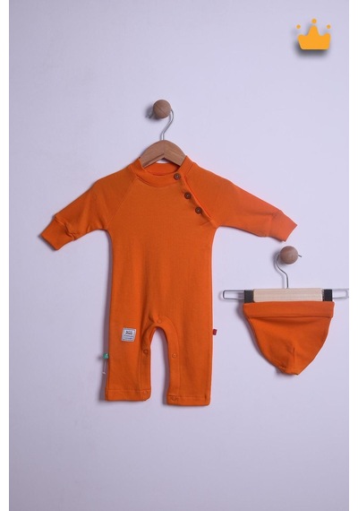 Babyhola Kız Erkek Bebek Tulum Bere Takım Pamuk Yaka Düğmeli İnterlok Reglan Kol 583 Hardal