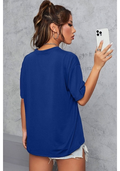 Uyguntarz Unisex Saks Mavi Mood Baskılı Oversize T-shirt