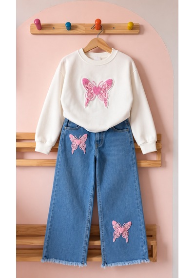 Kokoş Bebe Kız Çocuk Pembe Kelebek İşlemeli Sweatshirt Ve Bol Paça Kot Pantolon 2 Li Takım - 5/12 Yaş - 31969 Mavi Kokoş Bebe Kız Çocuk Pembe Kelebek İşlemeli Sweatshirt Ve Bol Paça Kot Pantolon 2 Li Takım - 5/12 Yaş - 31969 Mavi