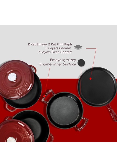 Lava Döküm Bordo 6 Parça Tencere & Tava & Sahan Seti Profesyonel Lezzet Evinde Bordo