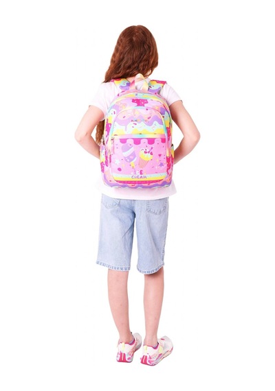 Kaukko Üç Bölmeli Kız Çocuk İlkokul Sırt Çantası L5232 - Pembe Sarı - Dondurma Baskılı Pembe - Sarı