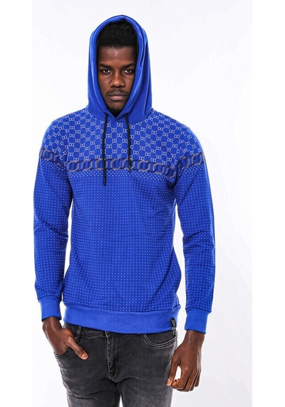 Wessi Lacivert Kapşonlu Taşlı Baskılı Desenli Sweatshirt Lacivert