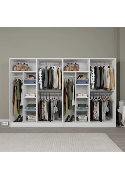 Kardelen Serisi Mat Beyaz 8 Kapaklı 10 Raflı 280 Cm Elbise Dolabı - Gardırop Seti Beyaz Kardelen Serisi Mat Beyaz 8 Kapaklı 10 Raflı 280 Cm Elbise Dolabı - Gardırop Seti Beyaz