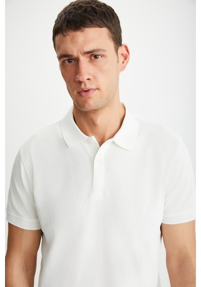 Grimelange Tarnex Erkek %100 Pamuk Kısa Kollu Regular Fit Ekru Polo Yaka T-shirt