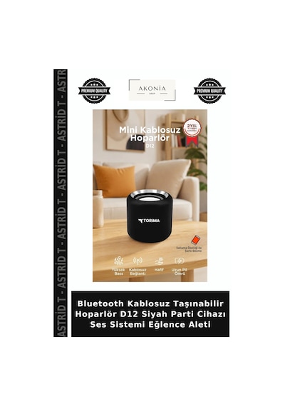 Bluetooth Kablosuz Taşınabilir Hoparlör D12 Siyah Parti Cihazı Ses Sistemi Eğlence Aleti