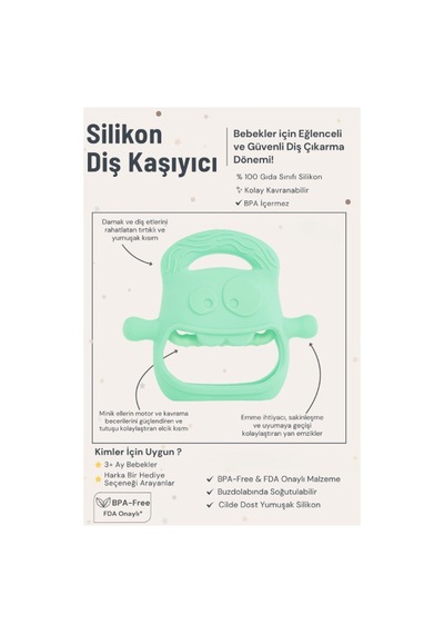 Açık Yeşil Bebek Silikon Diş Kaşıyıcı