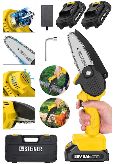 Steiner 88V 5Ah Çift Akülü Çantalı Dal Kesme Budama Testeresi Bıçkı Makinesi Sarı