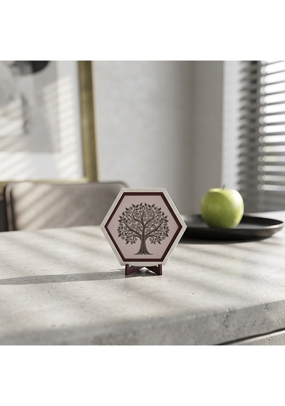 Modern Çizgilerle Hazırlanmış Hayat Ağacı Masaüstü Dekoratif Süs Evinizin Köşesine Yakışacak Parça 10x10 Cm, Yavru Ağzı