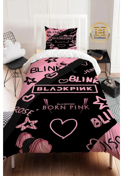 Dijital Baskı Blcak Pink Nevresim Takımı