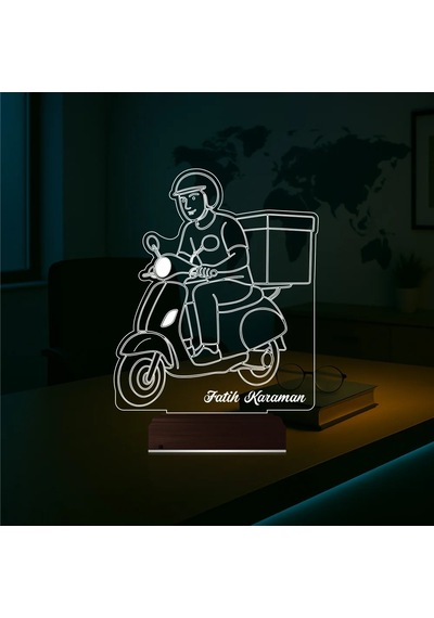Luvivia Kurye Hediye Paket Servis Motosiklet Moto Kurye Kişiye Özel 3d Lamba - Masa Gece Lambası Şeffaf