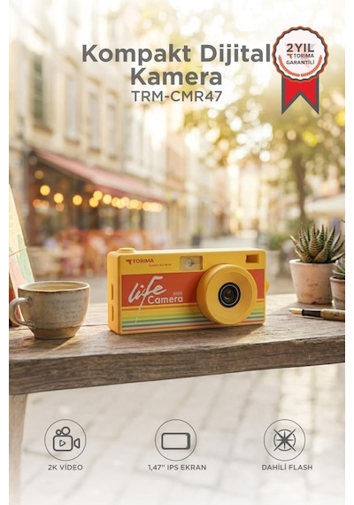 Torima Life Dijital   Kamera Selfie Video Vlog Kamerası Mini Fotoğraf Makinesi CMR47 Sarı