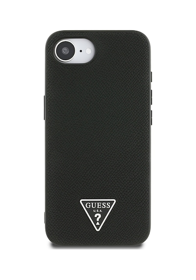 Apple iPhone 16e Uyumlu Kılıf Guess Lisanslı M-safe Şarj Özellikli Grained Triangle Kapak Siyah