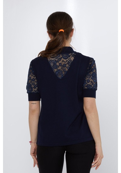 Kazee Kolları Dantel Detaylı Triko Bluz Lacivert - 799313730 Lacivert
