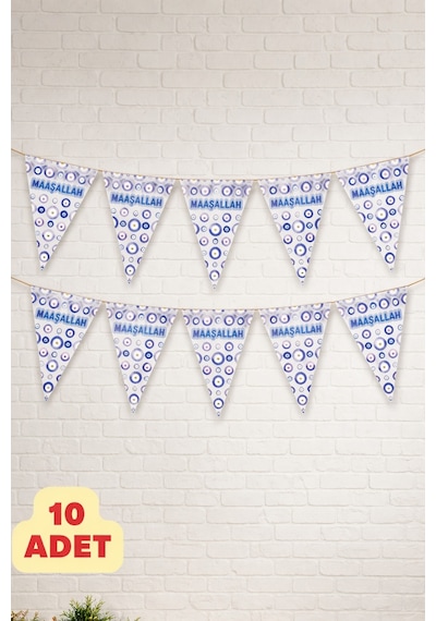 Maşallah Flama Banner Nazar Boncuklu Bebek Mevlüt Diş Buğdayı Sünnet Süsü 10 Adet 24 CM