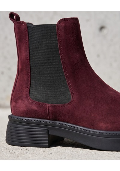 Futsishoes Verona Vişne Hakiki Süet Deri Kalın Tabanlı Lastik Detaylı Kadın Bot Bordo