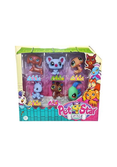 6'lı Neşeli Miniş Petstar Littlest Pet Shop Benzeri Minişler Balık Köpek Yılan Koala Rakun