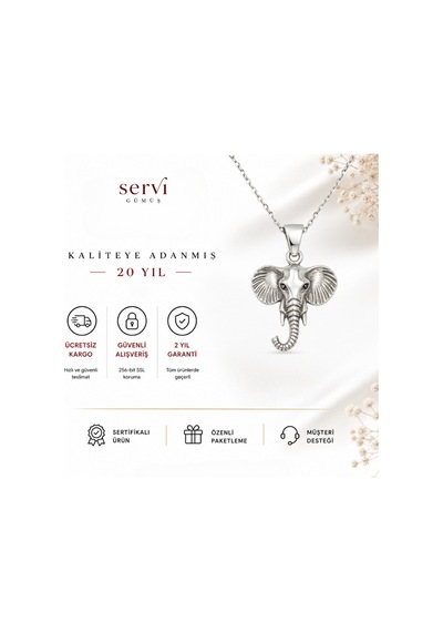 Servi 925 Ayar Gümüş Antik Fil Kolye-311