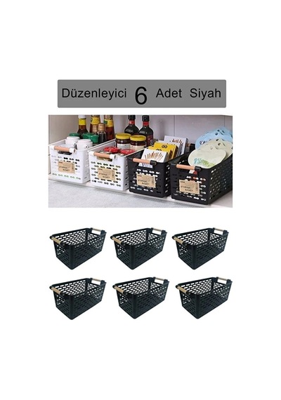 6 Adet Çok Amaçlı Tutacaklı Organizer Sepet - Dolap Içi Ve Buzdolabı Düzenleyici Sepet-siyah