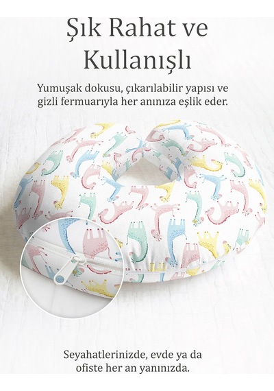 Sevimli Zürafa Desenli Pamuklu Boyun Yastığı - Pastel Renkli Çocuk & Yetişkin Seyahat Yastığı Mat Okyanus Keten