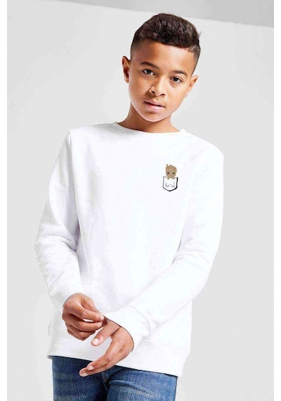 Tshirthane Groot Baby Cep Baskılı Unisex Çocuk Beyaz Sweatshirt Beyaz