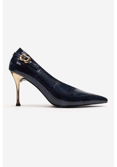 Luvishoes Polly Lacivert Rugan Baskılı Kadın Topuklu Ayakkabı