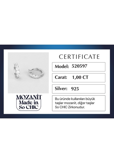 Aura Mozanit 18 Ayar Beyaz Altın Kaplama Gümüş Halka Küpe Beyaz