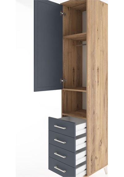 Hyperion Dolap 3 Raflı 4 Çekmeceli Tek Askılı 44x44x221 Çam-a... Çam