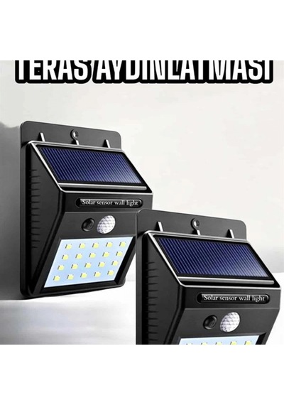 Solar Panel Güneş Enerjili 20 Led Hareket Sensörlü Duvar Lambası