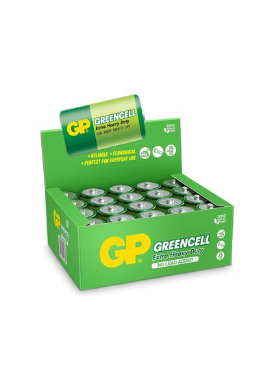 Batteries Gp13g Greencell R20p/1250/d Boy Kalın Pil, 1.5 Volt, 20'li Kutu